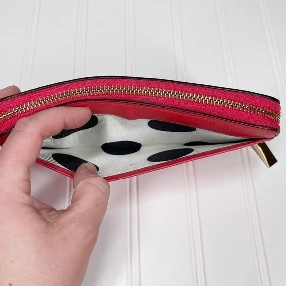 Kate Spade Wallet Clutch Zip Around Pink Leather - Picture 10 of 10